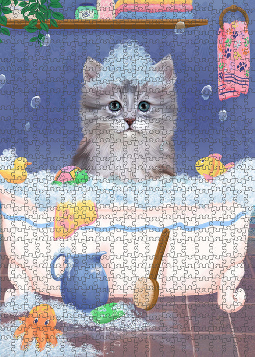 Rub A Dub Dog In A Tub Siberian Cat Portrait Jigsaw Puzzle for Adults Animal Interlocking Puzzle Game Unique Gift for Dog Lover's with Metal Tin Box PZL365