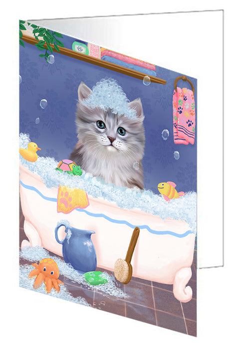 Rub A Dub Dog In A Tub Siberian Cat Handmade Artwork Assorted Pets Greeting Cards and Note Cards with Envelopes for All Occasions and Holiday Seasons GCD79673