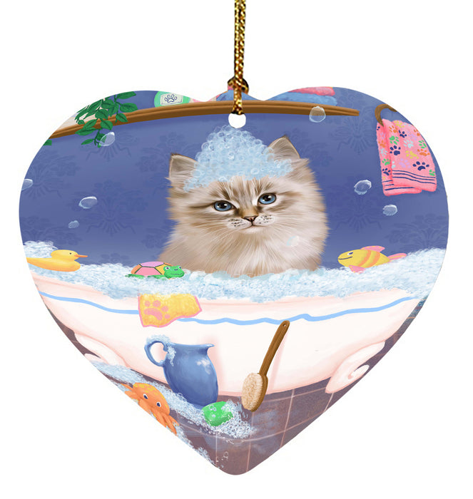 Rub A Dub Dog In A Tub Siberian Cat Heart Christmas Ornament HPORA58694