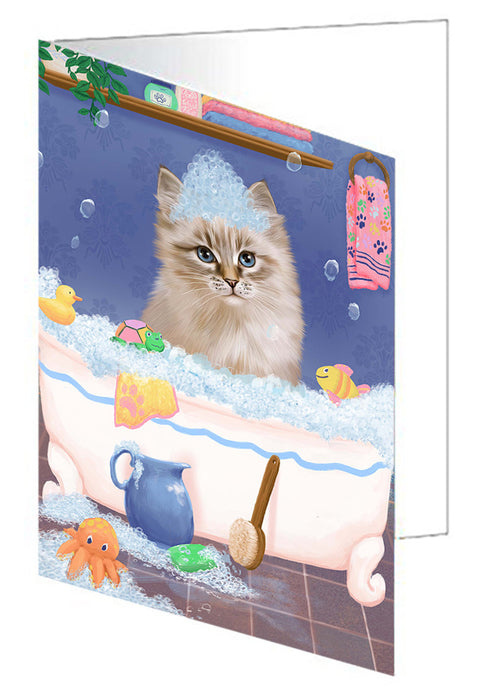 Rub A Dub Dog In A Tub Siberian Cat Handmade Artwork Assorted Pets Greeting Cards and Note Cards with Envelopes for All Occasions and Holiday Seasons GCD79676