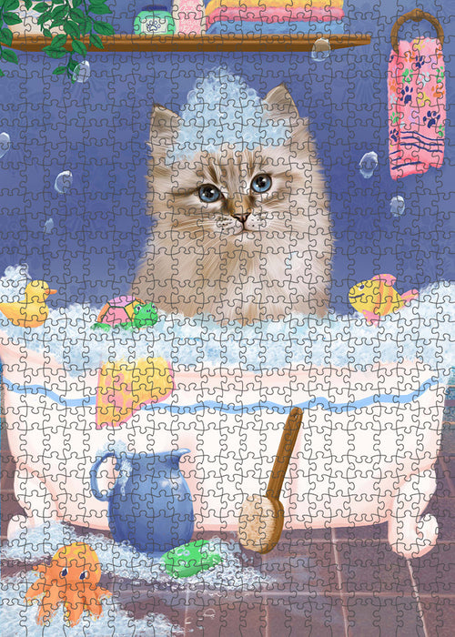 Rub A Dub Dog In A Tub Siberian Cat Portrait Jigsaw Puzzle for Adults Animal Interlocking Puzzle Game Unique Gift for Dog Lover's with Metal Tin Box PZL366