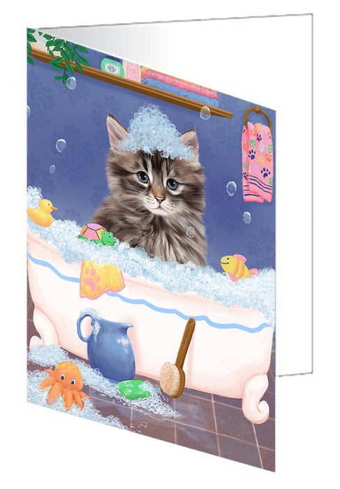 Rub A Dub Dog In A Tub Siberian Cat Handmade Artwork Assorted Pets Greeting Cards and Note Cards with Envelopes for All Occasions and Holiday Seasons GCD79679