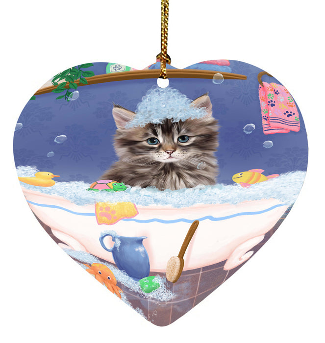 Rub A Dub Dog In A Tub Siberian Cat Heart Christmas Ornament HPORA58695