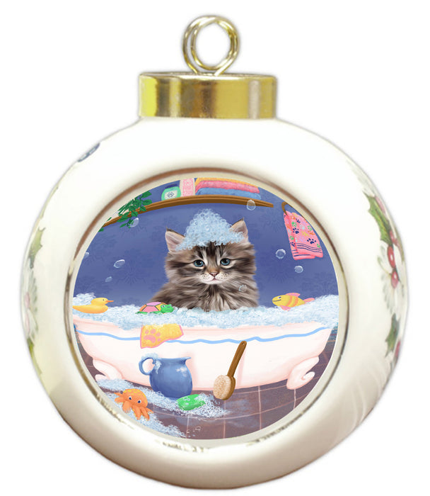 Rub A Dub Dog In A Tub Siberian Cat Round Ball Christmas Ornament RBPOR58679