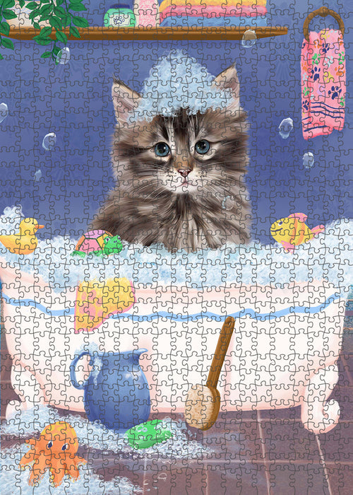 Rub A Dub Dog In A Tub Siberian Cat Portrait Jigsaw Puzzle for Adults Animal Interlocking Puzzle Game Unique Gift for Dog Lover's with Metal Tin Box PZL367