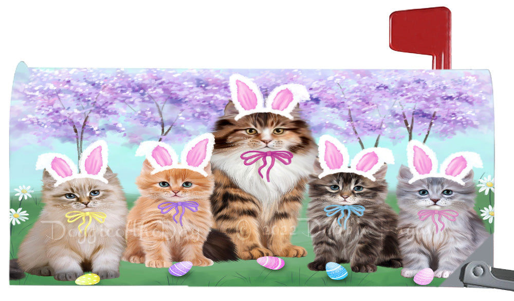 Easter Holiday Family Siberian Cat Magnetic Mailbox Cover Both Sides Pet Theme Printed Decorative Letter Box Wrap Case Postbox Thick Magnetic Vinyl Material