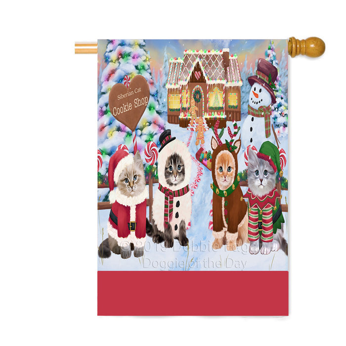 Personalized Holiday Gingerbread Cookie Shop Siberian cats Custom House Flag FLG-DOTD-A59297
