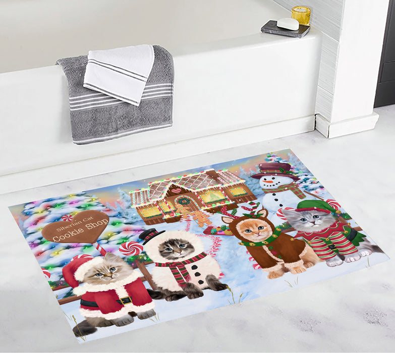 Holiday Gingerbread Cookie Siberian Cats Bath Mat