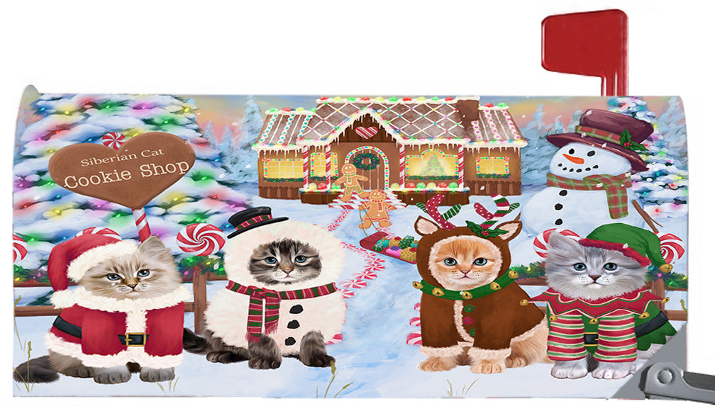 Christmas Holiday Gingerbread Cookie Shop Siberian Cats 6.5 x 19 Inches Magnetic Mailbox Cover Post Box Cover Wraps Garden Yard Décor MBC49028