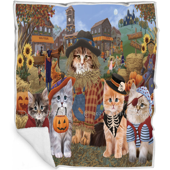 Halloween 'Round Town And Fall Pumpkin Scarecrow Both Siberian Cats Blanket BLNKT143654