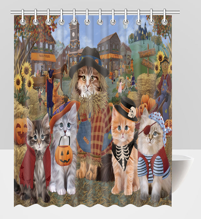 Halloween 'Round Town Siberian Cats Shower Curtain