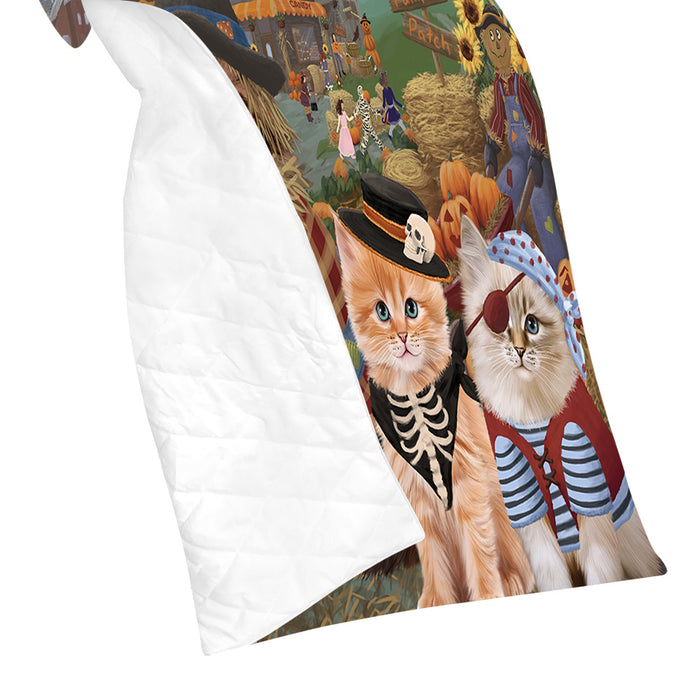 Halloween 'Round Town and Fall Pumpkin Scarecrow Both Siberian Cats Quilt