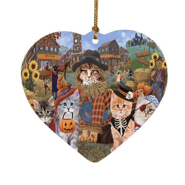 Halloween 'Round Town Siberian cats Heart Christmas Ornament HPOR57706