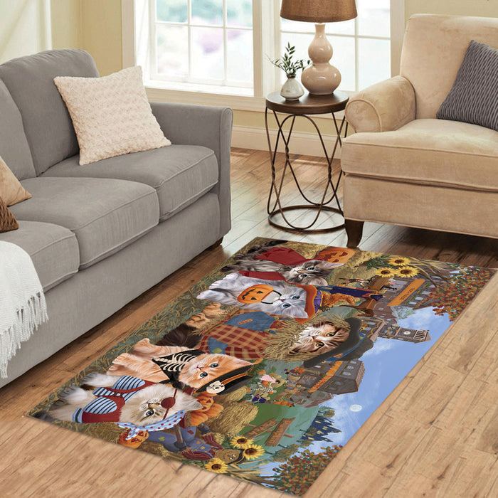 Halloween 'Round Town and Fall Pumpkin Scarecrow Both Siberian Cats Area Rug