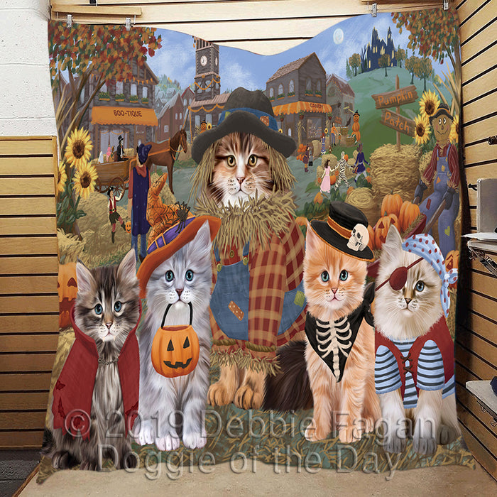 Halloween 'Round Town and Fall Pumpkin Scarecrow Both Siberian Cats Quilt