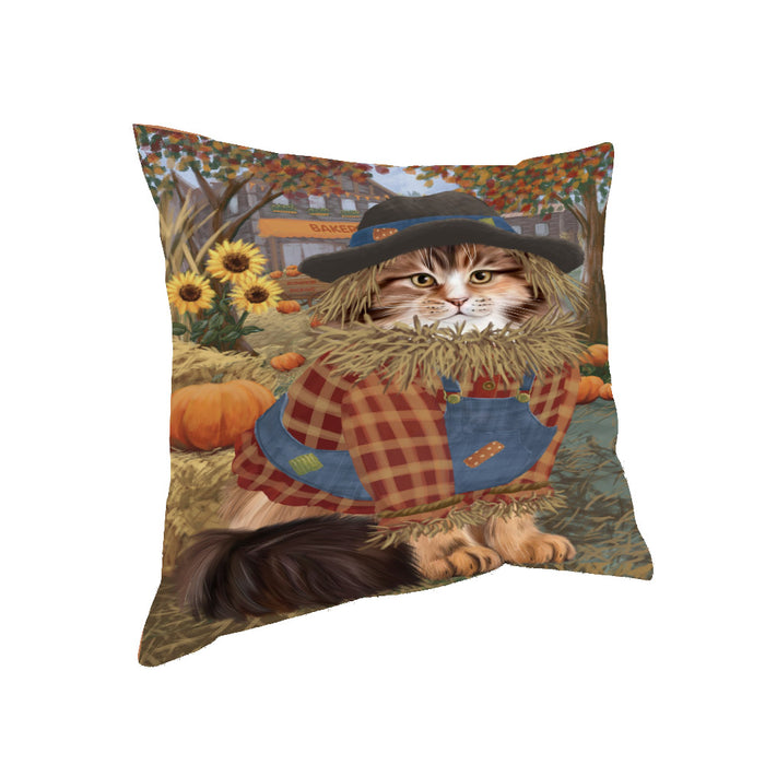 Fall Pumpkin Scarecrow Siamese Cats Pillow PIL85416 (18x18)