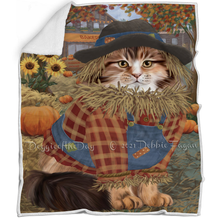 Halloween 'Round Town And Fall Pumpkin Scarecrow Both Siberian Cats Blanket BLNKT143655