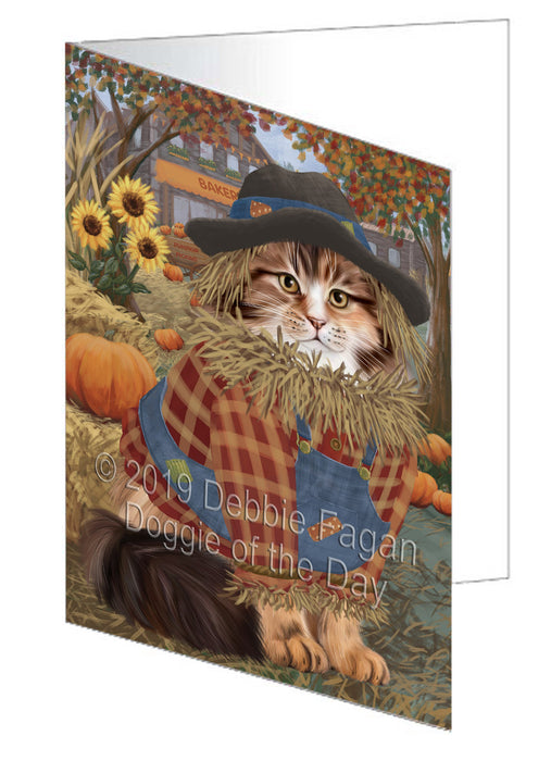 Fall Pumpkin Scarecrow Siberian cats Handmade Artwork Assorted Pets Greeting Cards and Note Cards with Envelopes for All Occasions and Holiday Seasons GCD78647