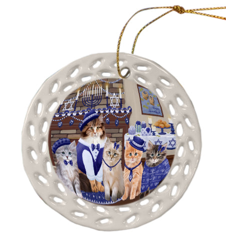 Happy Hanukkah Family Siberian Cats Doily Ornament DPOR57920
