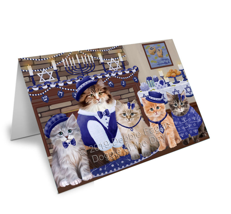 Happy Hanukkah Family Siberian Cats Handmade Artwork Assorted Pets Greeting Cards and Note Cards with Envelopes for All Occasions and Holiday Seasons GCD78554