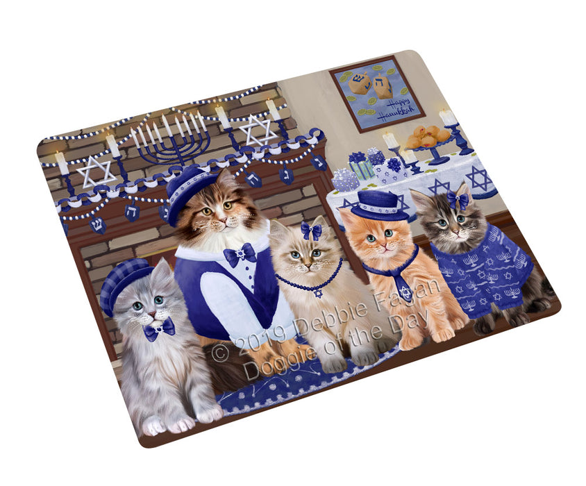 Happy Hanukkah Family Siberian Cats Cutting Board - For Kitchen - Scratch & Stain Resistant - Designed To Stay In Place - Easy To Clean By Hand - Perfect for Chopping Meats, Vegetables