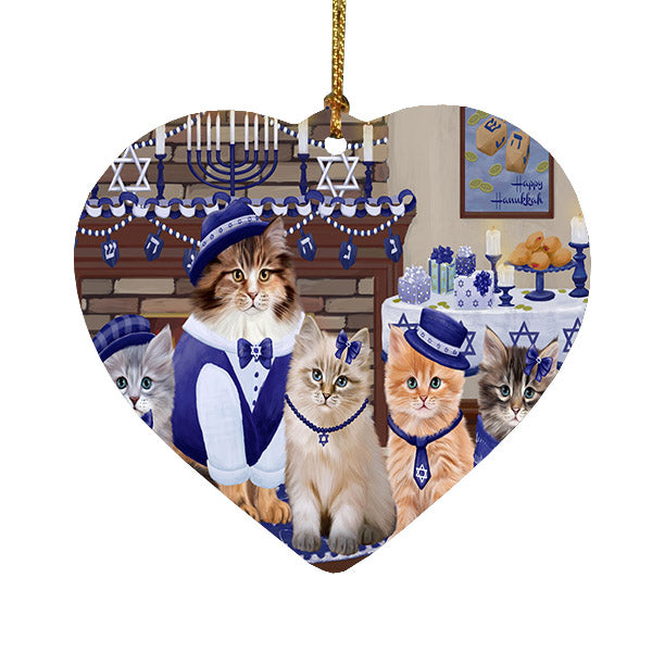 Happy Hanukkah Family Siberian Cats Heart Christmas Ornament HPOR57736