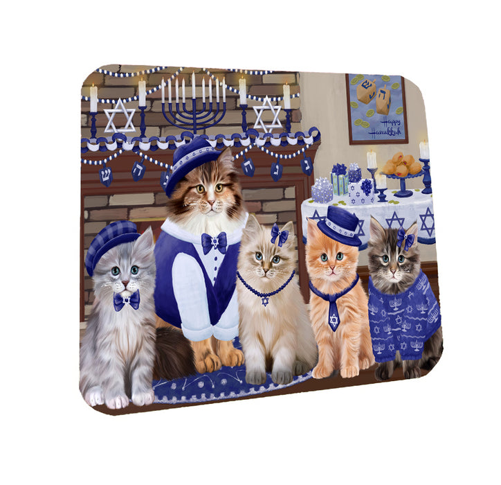 Happy Hanukkah Family Siberian Cats Coasters Set of 4 CSTA57879