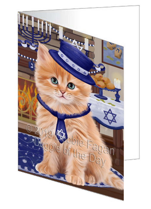 Happy Hanukkah Siberian Cat Handmade Artwork Assorted Pets Greeting Cards and Note Cards with Envelopes for All Occasions and Holiday Seasons GCD78737
