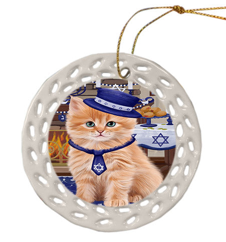 Happy Hanukkah Siberian Cat Ceramic Doily Ornament DPOR57797