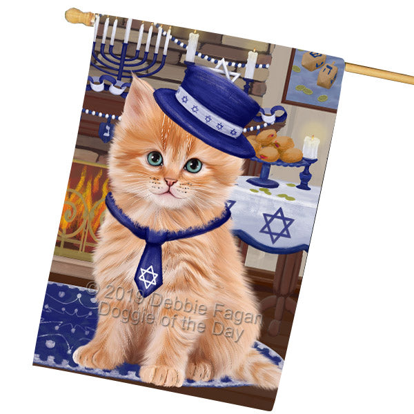 Happy Hanukkah Siberian Cat House Flag FLG66009