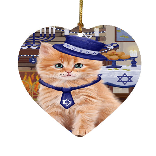 Happy Hanukkah Siberian Cat Heart Christmas Ornament HPOR57797