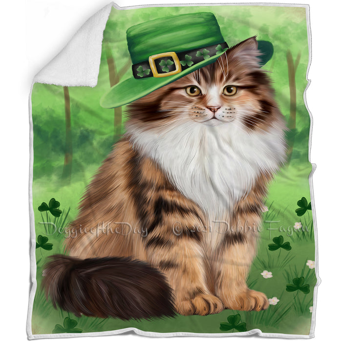 St. Patricks Day Irish Portrait Siberian Cat Blanket BLNKT132996