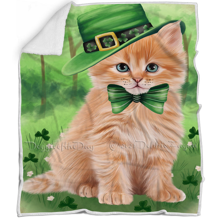 St. Patricks Day Irish Portrait Siberian Cat Blanket BLNKT133014