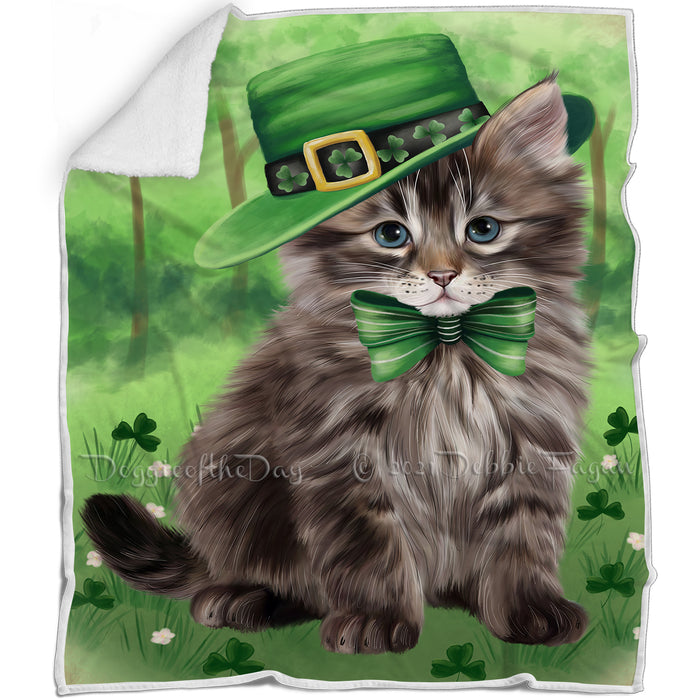 St. Patricks Day Irish Portrait Siberian Cat Blanket BLNKT133023