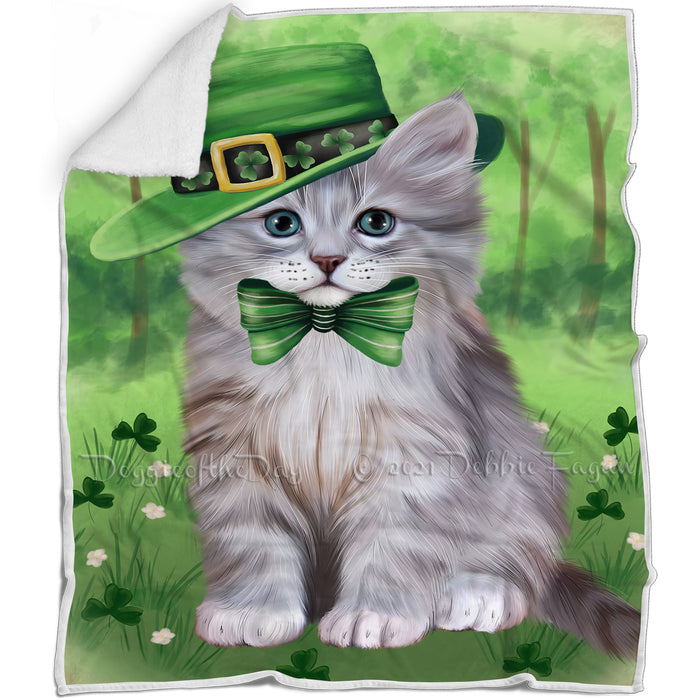 St. Patricks Day Irish Portrait Siberian Cat Blanket BLNKT133032