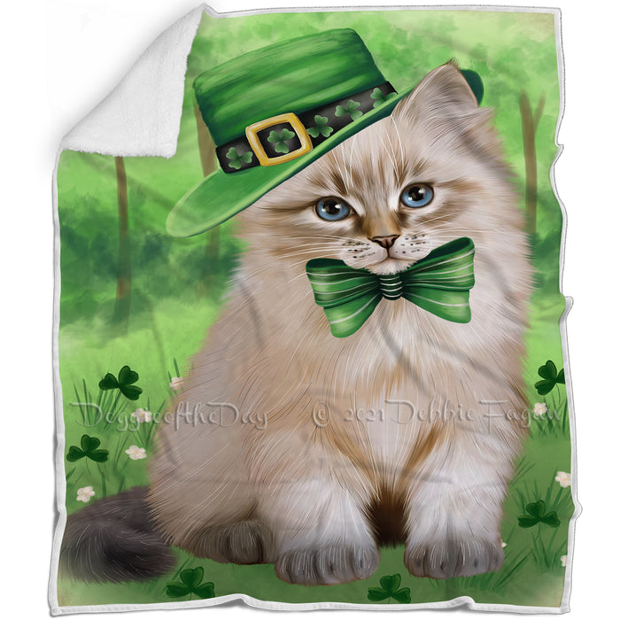 St. Patricks Day Irish Portrait Siberian Cat Blanket BLNKT133041
