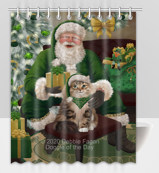 Christmas Irish Santa with Gift and Siberian Cat Shower Curtain Bathroom Accessories Decor Bath Tub Screens SC178