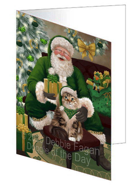 Christmas Irish Santa with Gift and Siberian Cat Handmade Artwork Assorted Pets Greeting Cards and Note Cards with Envelopes for All Occasions and Holiday Seasons GCD75974