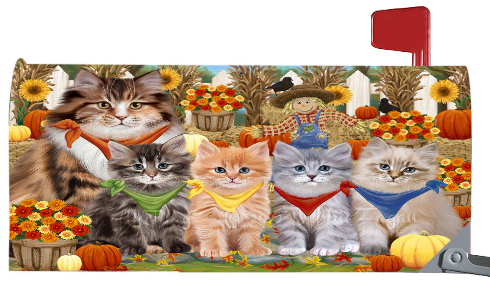 Fall Festival Gathering Siberian Cats Magnetic Mailbox Cover Both Sides Pet Theme Printed Decorative Letter Box Wrap Case Postbox Thick Magnetic Vinyl Material