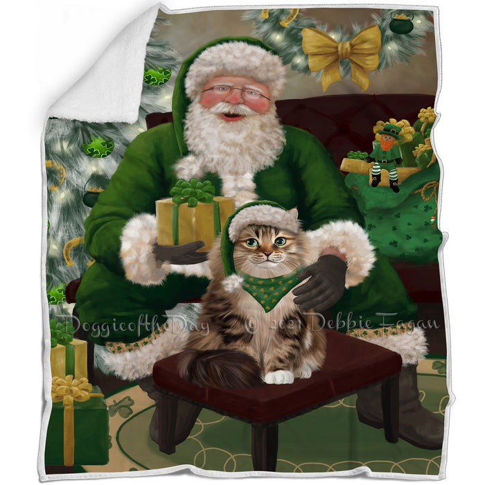 Christmas Irish Santa with Gift and Siberian Cat Blanket BLNKT141548