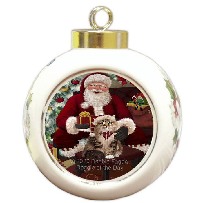 Santa's Christmas Surprise Siberian Cat Round Ball Christmas Ornament RBPOR58066