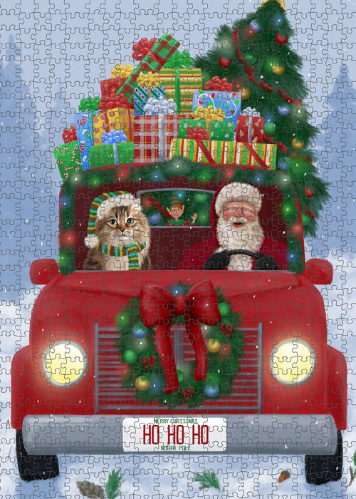 Christmas Honk Honk Red Truck Here Comes with Santa and Siberian Cat Puzzle with Photo Tin PUZL100180