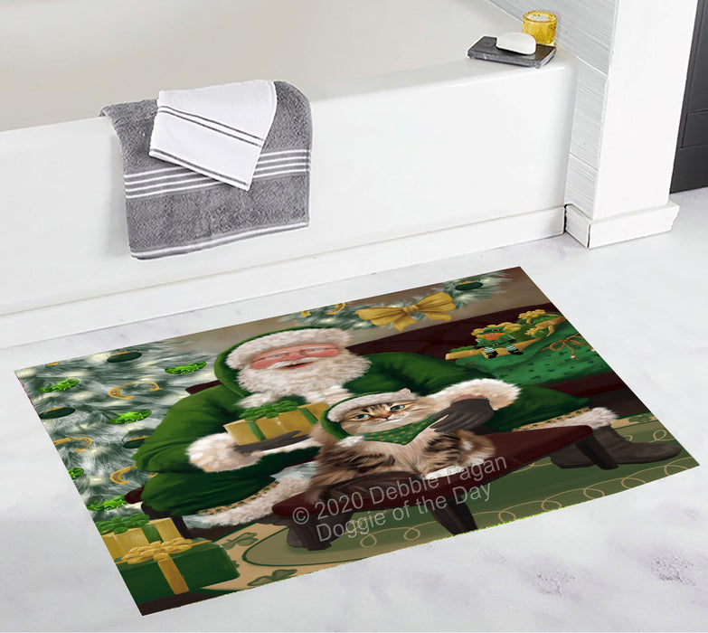 Christmas Irish Santa with Gift and Siberian Cat Bath Mat BRUG54160