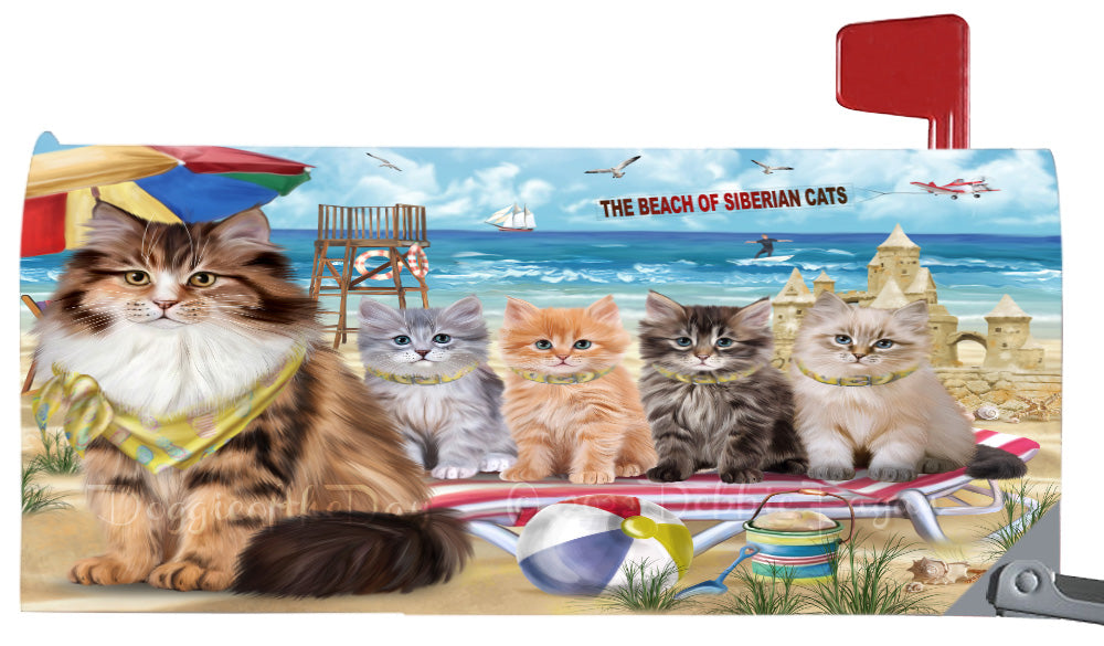 Pet Friendly Beach Siberian Cats Magnetic Mailbox Cover Both Sides Pet Theme Printed Decorative Letter Box Wrap Case Postbox Thick Magnetic Vinyl Material