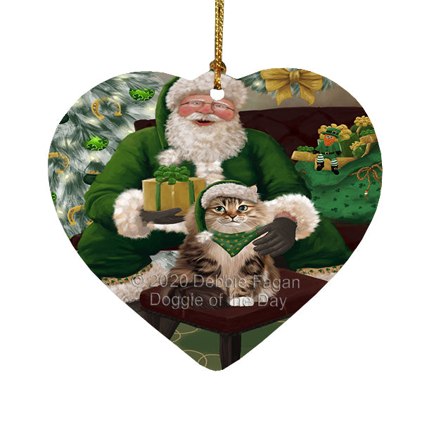 Christmas Irish Santa with Gift and Siberian Cat Heart Christmas Ornament RFPOR58310