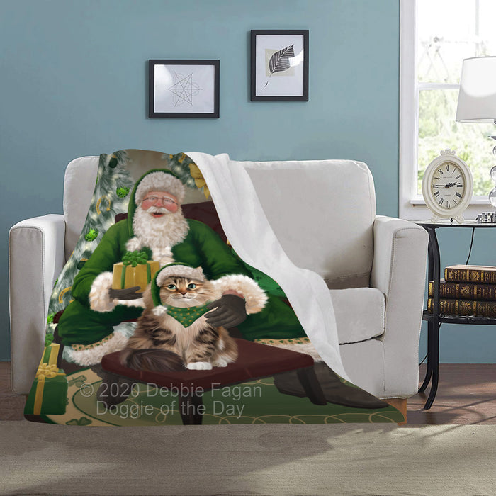 Christmas Irish Santa with Gift and Siberian Cat Blanket BLNKT141548