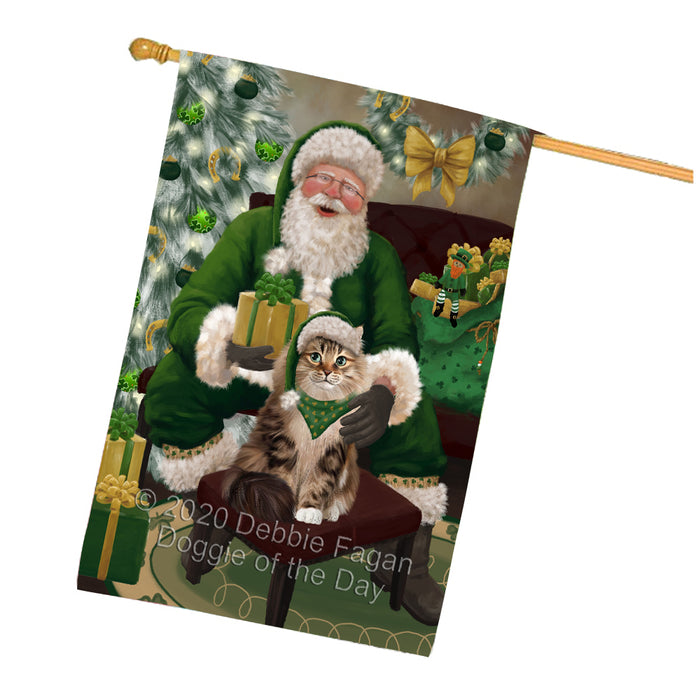 Christmas Irish Santa with Gift and Siberian Cat House Flag FLG66740