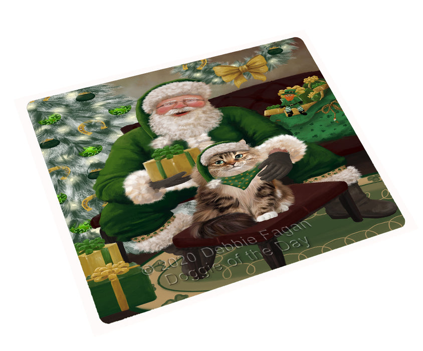 Christmas Irish Santa with Gift and Siberian Cat Cutting Board - Easy Grip Non-Slip Dishwasher Safe Chopping Board Vegetables C78457