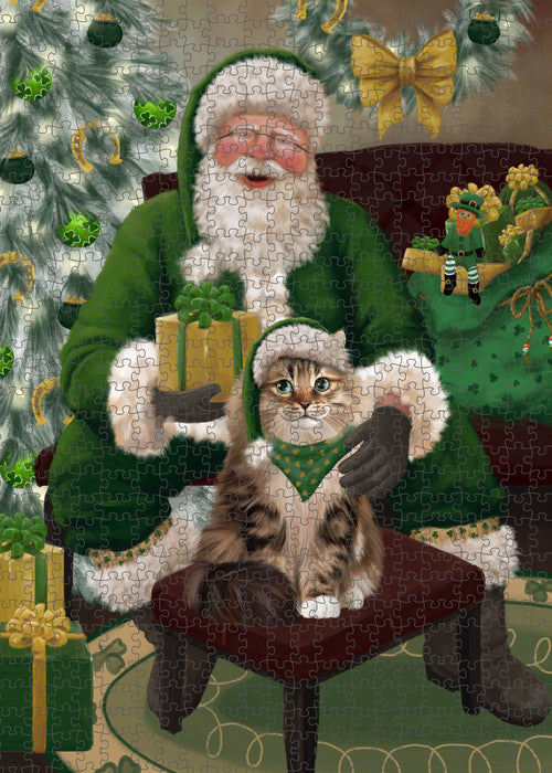 Christmas Irish Santa with Gift and Siberian Cat Puzzle with Photo Tin PUZL100572