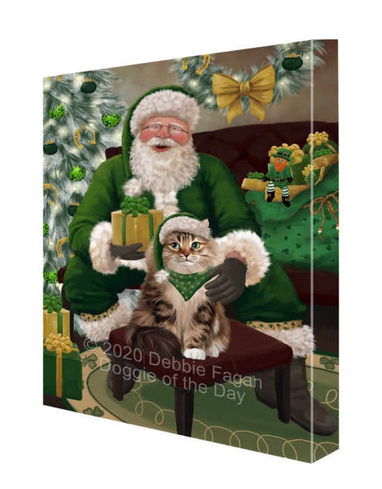 Christmas Irish Santa with Gift and Siberian Cat Canvas Print Wall Art Décor CVS148058